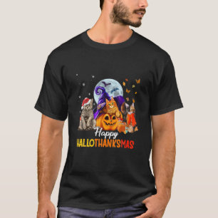 Camiseta Cat Halloween Y Feliz Navidad Feliz Hallogracias