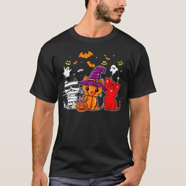 Camiseta Cat Happy halloween, Cute mummy witch demon cat fu (Anverso)