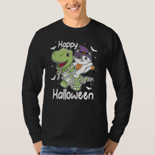 Camiseta Cat Happy Halloween T-rex Mummy Costume