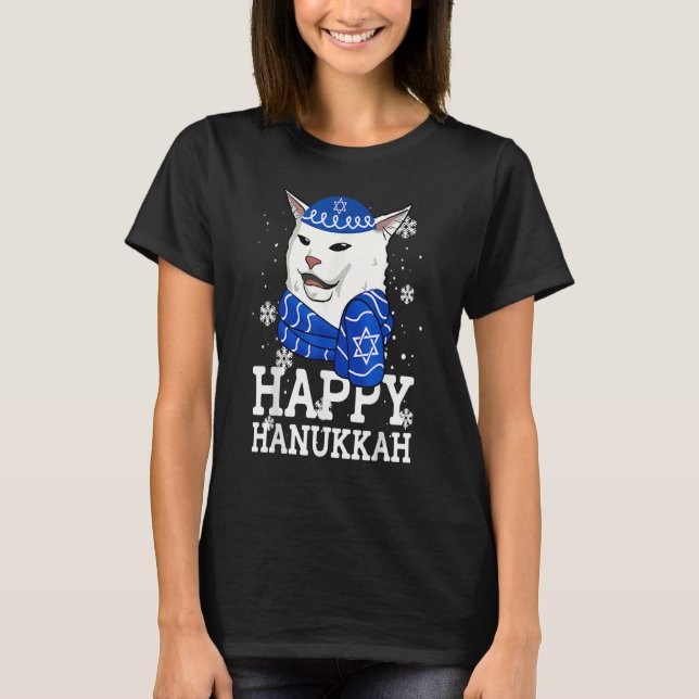 Camiseta Cat Happy Hanukkah Meowzel Tov Menorah Jewish Holi (Anverso)