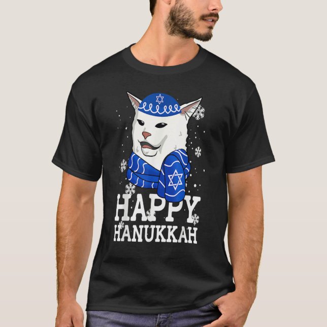 Camiseta Cat Happy Hanukkah Meowzel Tov Menorah Jewish Holi (Anverso)