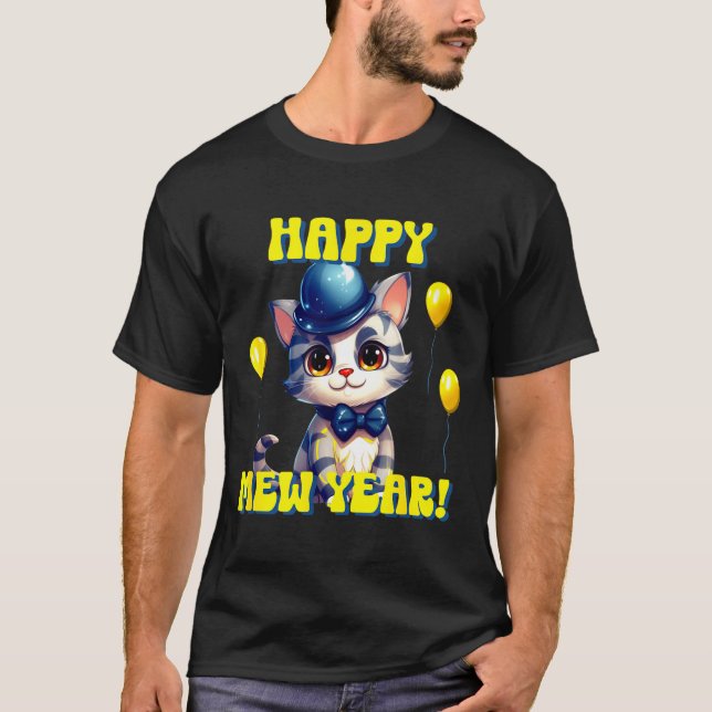 Camiseta Cat Happy New Year Mew Year Funny New Years Party  (Anverso)