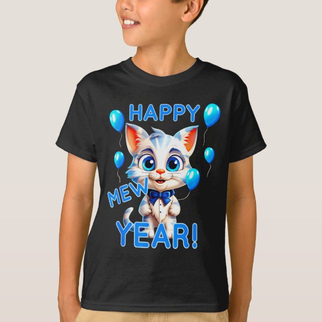 Camiseta Cat Happy New Year Mew Year Funny New Years Party  (Anverso)