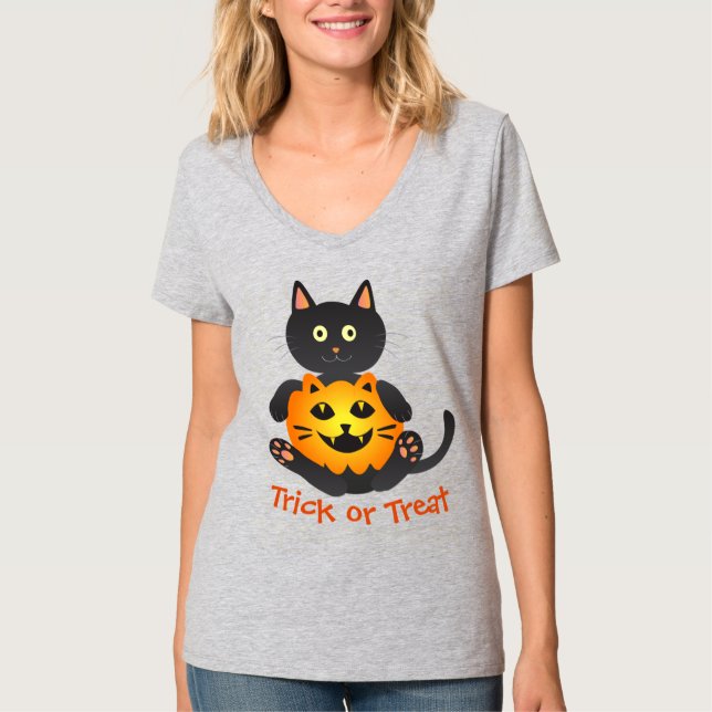 Camiseta Cat Holding Jack-o'-Lantern (Anverso)