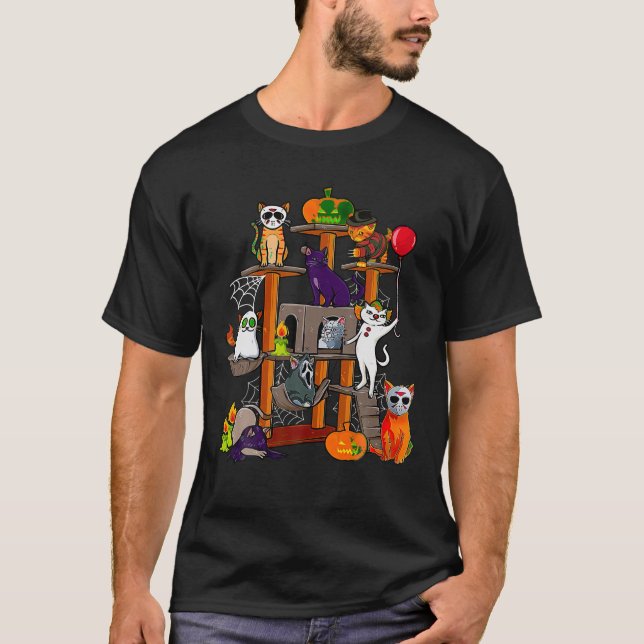 Camiseta Cat Horror Películas Serial Killer Cat Tree Tower (Anverso)