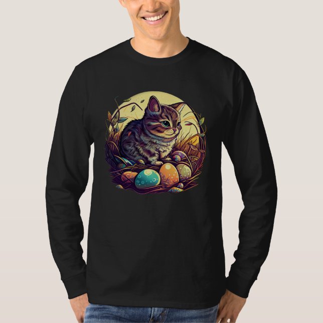 Camiseta Cat Illustration Easter Graphic with Eggs for Cat (Anverso)