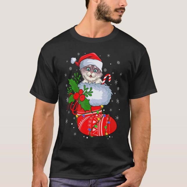 Camiseta Cat In Christmas Socks   Santa Cat Xmas (Anverso)
