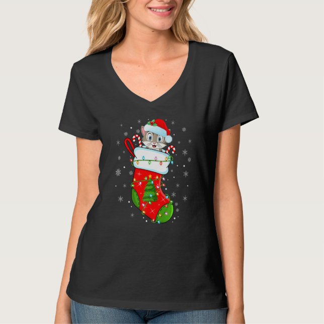 Camiseta Cat In Christmas Socks Santa Cat Xmas (Anverso)