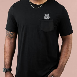 Camiseta Cat In Pocket | Custom Pet Photo Black T-Shirt