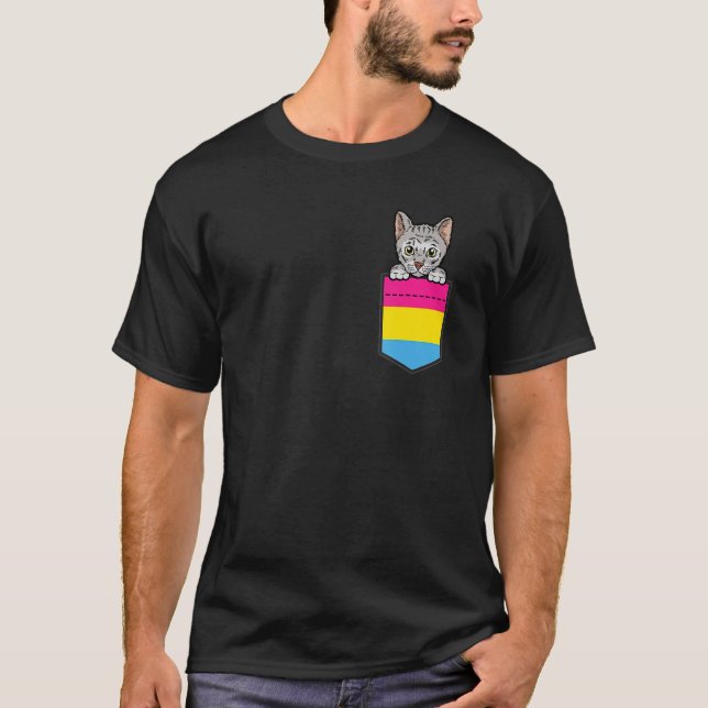 Camiseta Cat In Pocket Pansexual Pride LGBT-Q Flag Funny Ki (Anverso)