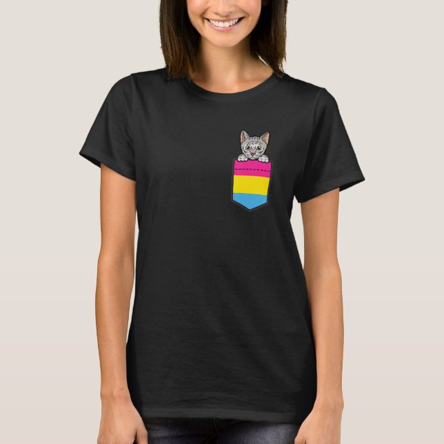 Camiseta Cat In Pocket Pansexual Pride LGBT-Q Flag Funny Ki (Anverso)