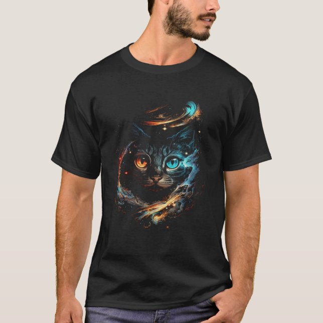 Camiseta Cat In The Galaxy And Space Kitten Cat Head  1 (Anverso)
