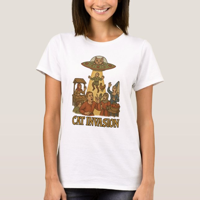Camiseta Cat Invasion UFO (Anverso)