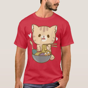 Camiseta Cat Japonés Ramen Bowl Cute Fideos Gatitos Gráfico