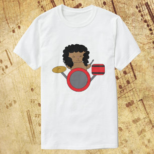 Camiseta Cat Kawaii Drummer Banda Metalizado de pelo