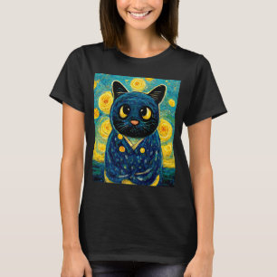 Camiseta Cat Kawaii Van Gogh Starry Night Cat Mom Dad C