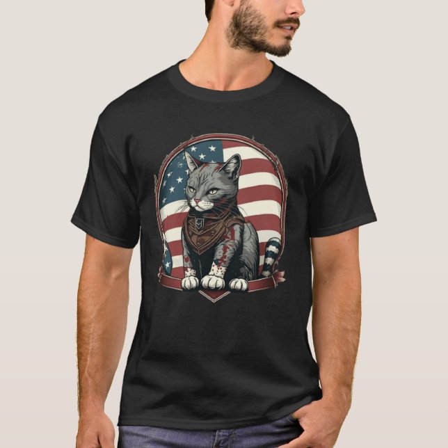Camiseta Cat Kitten 4th Of July American Flag (Anverso)