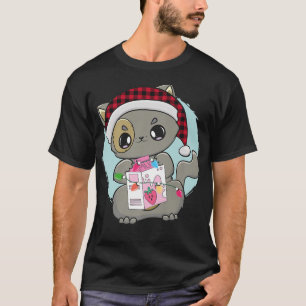 Camiseta Cat Kitten Chibi Anime Neko Strawberry Milk Kawaii