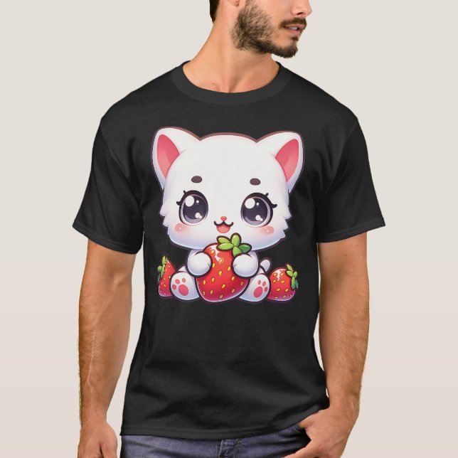 Camiseta Cat Kitten Eating Strawberries Cute Strawberry Fru (Anverso)