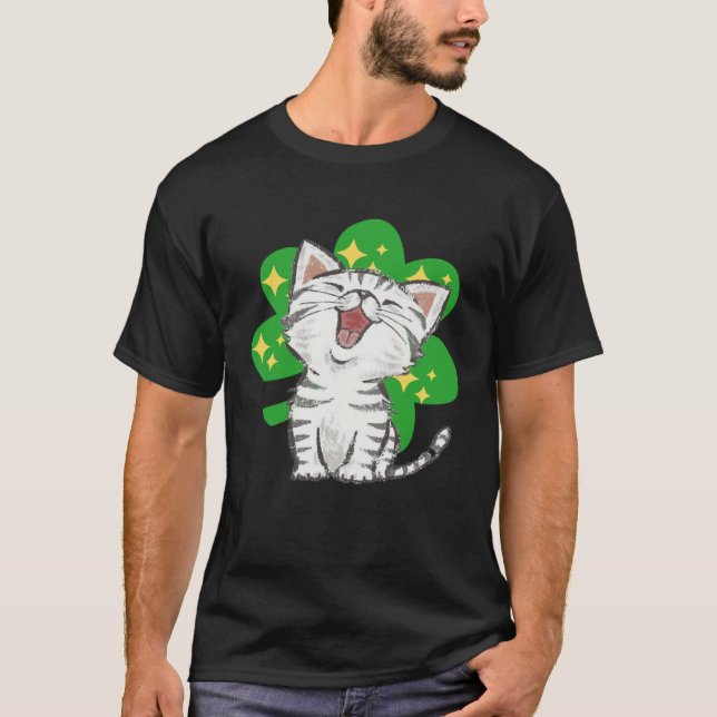 Camiseta Cat Kitten Shamrock Lucky St Patricks Day (Anverso)
