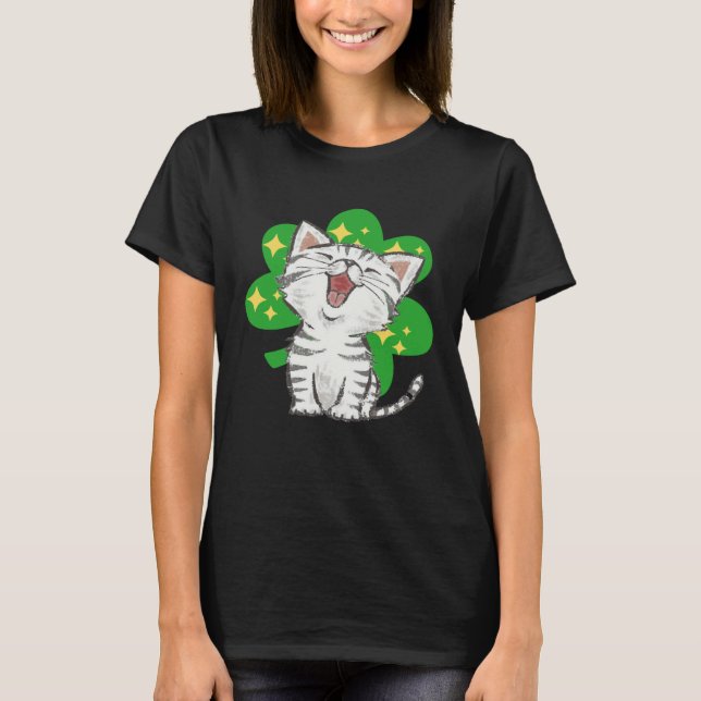 Camiseta Cat Kitten Shamrock Lucky St Patricks Day (Anverso)