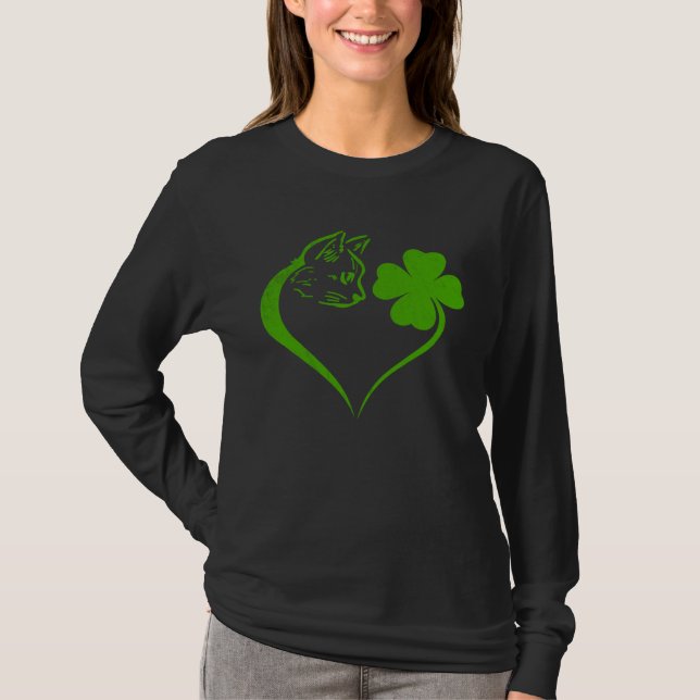 Camiseta Cat  Kitten St Patricks Day Shamrock Irish  Heart (Anverso)