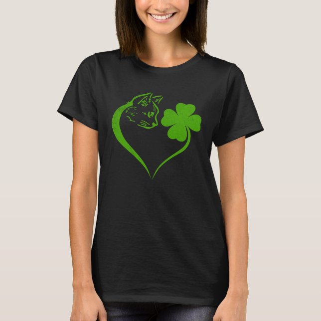 Camiseta Cat  Kitten St Patricks Day Shamrock Irish  Heart (Anverso)