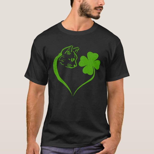 Camiseta Cat  Kitten St Patricks Day Shamrock Irish  Heart (Anverso)