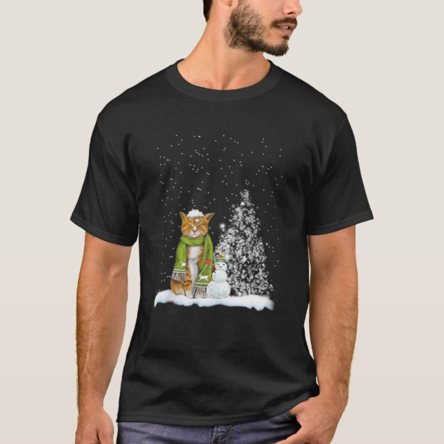 Camiseta Cat Kitten Winter Scarf Snowman Christmas Tree Xma (Anverso)