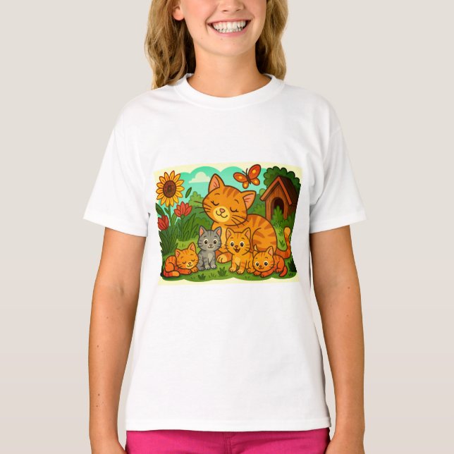 Camiseta Cat, Kittens, Mother Cat (Anverso)