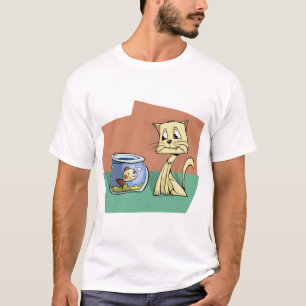 Camiseta Cat Kitty Aquarium Fish Smile Look Mirando
