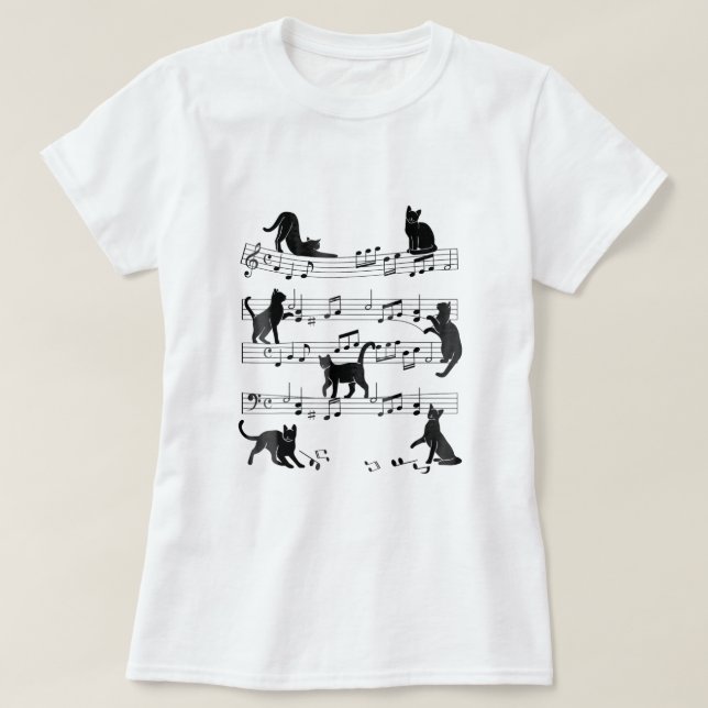 Camiseta Cat Kitty Jugando Música Clef Piano Músico Arte (Diseño del anverso)