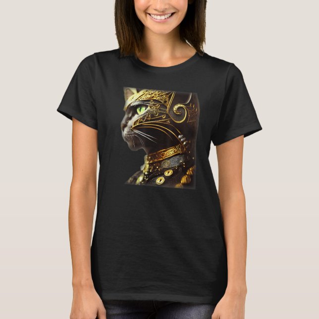 Camiseta Cat Knight Wearing Gold Filigree Armor Black (Anverso)