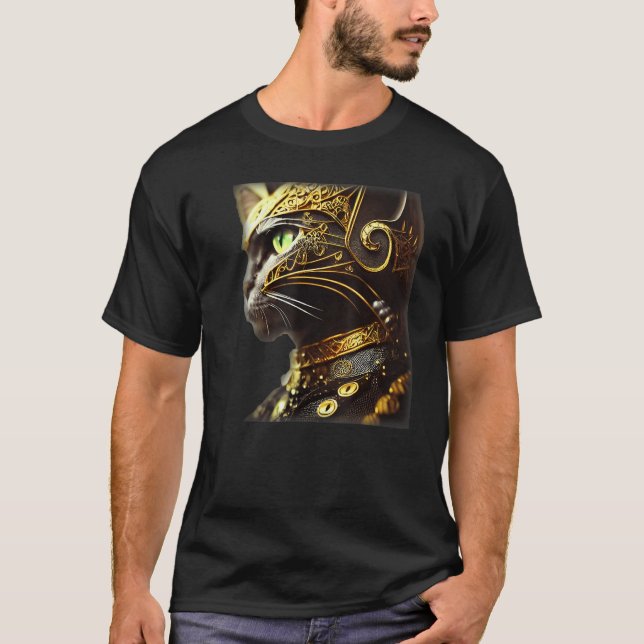 Camiseta Cat Knight Wearing Gold Filigree Armor Black (Anverso)