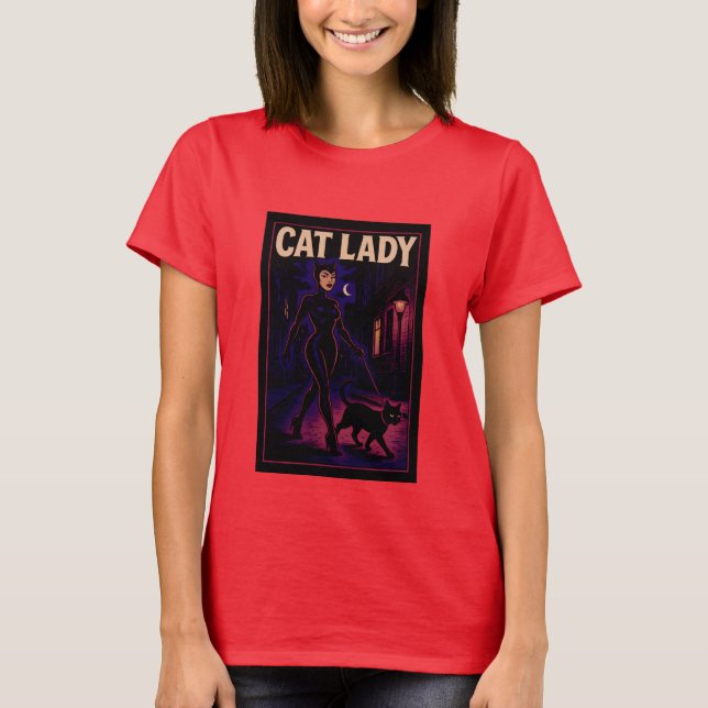 Camiseta Cat Lady -Cats Art Lover- City Night Comic Graphic (Anverso)