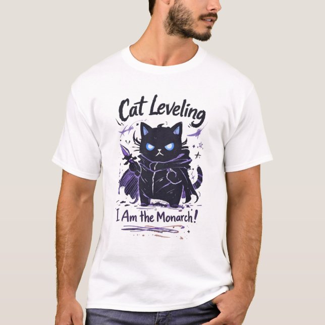 Camiseta Cat Leveling – Shadow Monarch Cat Parody (Anverso)