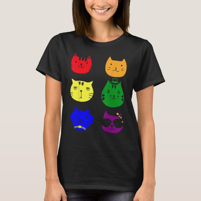 Camiseta Cat LGBT Flag Gay Pride Transgender Rainbow Lesbia (Anverso)
