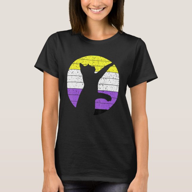 Camiseta Cat LGBT Nonbinary Flag Kitten Non Binary LGBTQ Ga (Anverso)