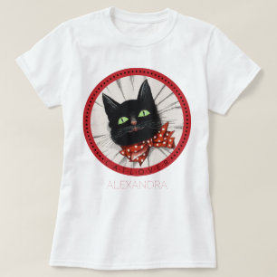 Camiseta Cat Lover Bow Tie Black Red Green Name Personaliza