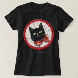 Camiseta Cat Lover Bow Tie Red Black Green Custom Name
