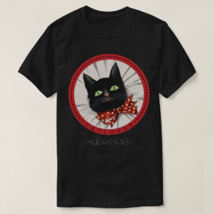 Camiseta Cat Lover Bow Tie Red Black Green Nombre personali