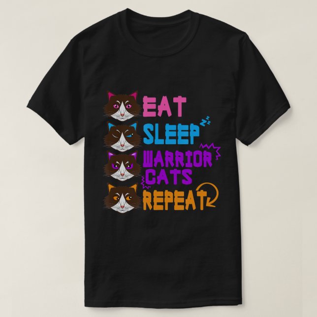 Camiseta Cat Lover Design Comer Sleep Cat Warrit Repetir la (Diseño del anverso)