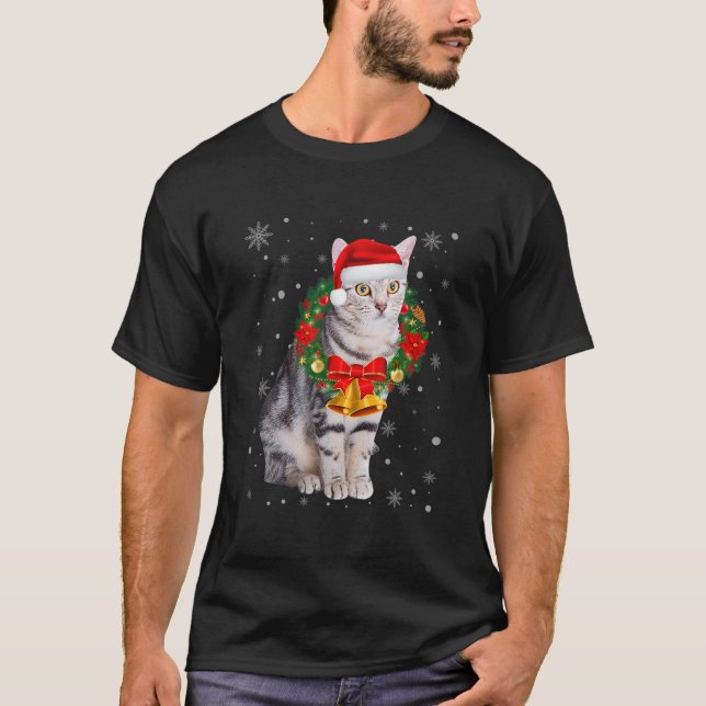 Camiseta Cat Lover Funny American Shorthair Tree Navidades (Anverso)