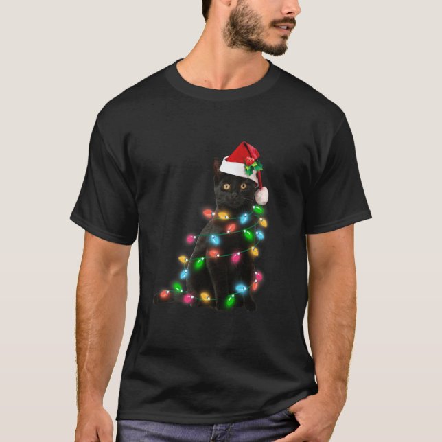 Camiseta Cat Lover Funny Black Cat Con Navidades De Luces P (Anverso)