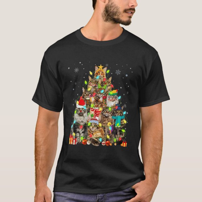 Camiseta Cat Lover Funny Maine Coon Tree Navidades Light (Anverso)