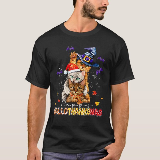 Camiseta Cat Lover Halloween Y Feliz Navidad Hall (Anverso)