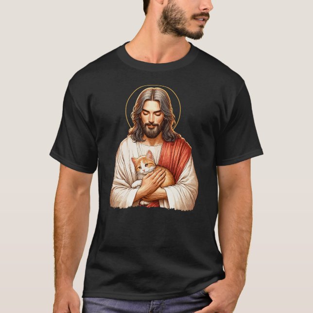 Camiseta Cat Lover, Jesus Holding A Cat, Funny Christian Ar (Anverso)