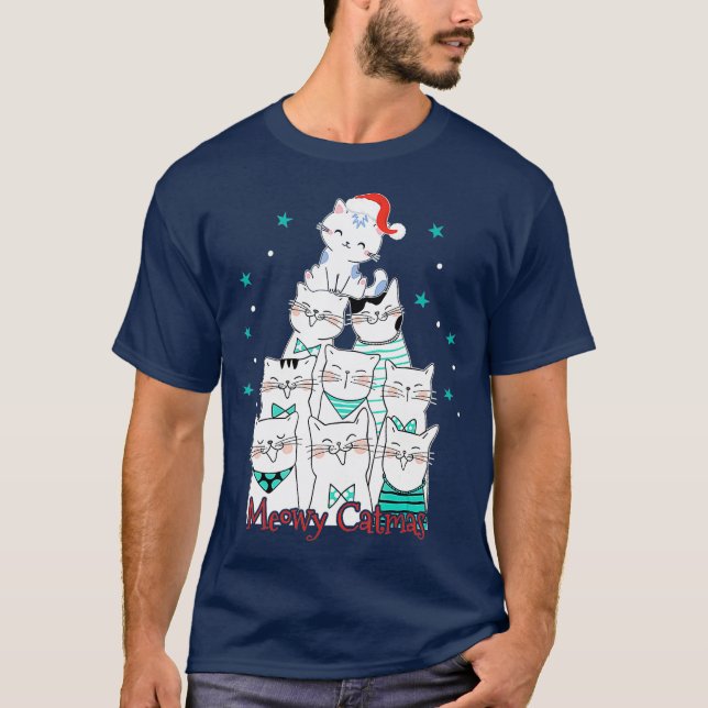 Camiseta Cat Lover Meowy Catmas Cat Tree Funny Merry (Anverso)