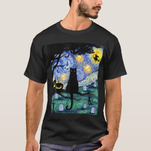 Camiseta Cat Lover Scary Night Cat Ee Van Gogh Cat Hallowee