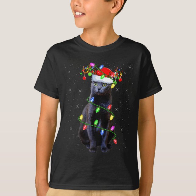 Camiseta Cat Lover Xmas Lighting Santa Russian Blue Cat Chr (Anverso)